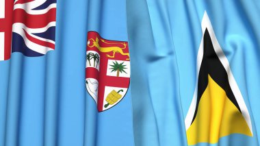 FIJI ve SAINT LUCIA bayrakları gerçekçi kumaş dokusuyla