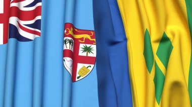 FIJI ve SAINT VINCENT bayrakları gerçekçi kumaş dokusuyla