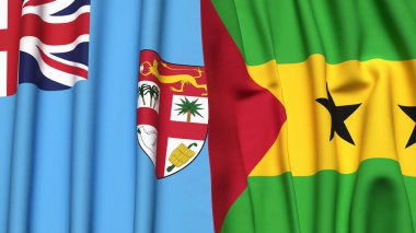 FIJI ve SAO TOME bayrakları gerçekçi kumaş dokusuyla