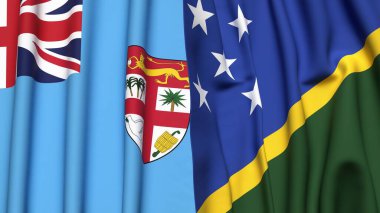 FIJI ve SOLOMON Adaları bayrakları gerçekçi kumaş dokusuna sahip