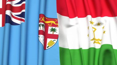 FIJI ve TAJIKISTAN bayrakları gerçekçi kumaş dokusuna sahip