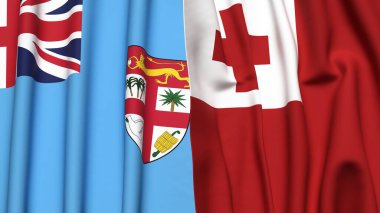 Gerçekçi kumaş dokusuna sahip FIJI ve TONGA bayrakları