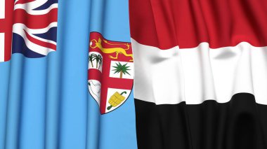 FIJI ve YEmen bayrakları gerçekçi kumaş desenli