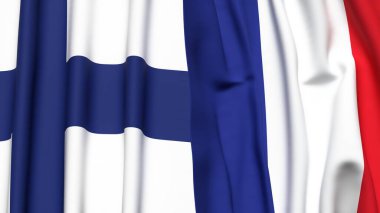 FINLAND ve FRANCE bayrakları gerçekçi kumaş dokusuyla