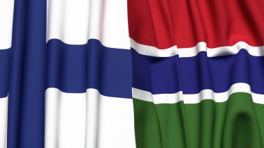 FINLAND ve GAMBIA bayrakları gerçekçi kumaş dokusuyla