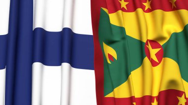 FINLAND ve GRENADA bayrakları gerçekçi kumaş dokusuyla