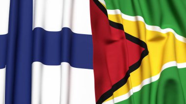 FINLAND ve GUYANA bayrakları gerçekçi kumaş dokusuyla