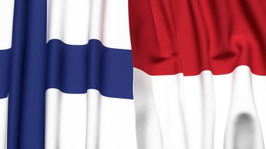 FINLAND Bayrakları ve gerçekçi kumaş dokusuna sahip INDONEZYA