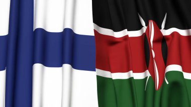 FINLAND ve KENYA bayrakları gerçekçi kumaş dokusuyla