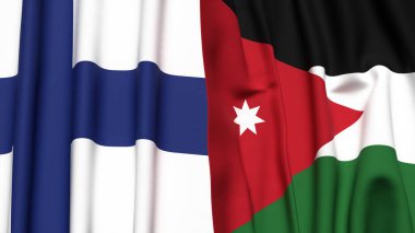 FINLAND ve JORDAN bayrakları gerçekçi kumaş dokusuyla