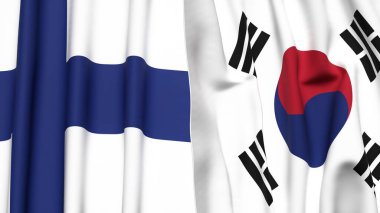 FINLAND Bayrakları ve KOREA GÜNEY Gerçekçi kumaş dokusuyla
