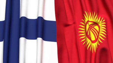 FINLAND ve KYRGYZSTAN bayrakları gerçekçi kumaş dokusuyla