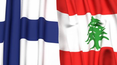 FINLAND ve LEBANON bayrakları gerçekçi kumaş dokusuyla