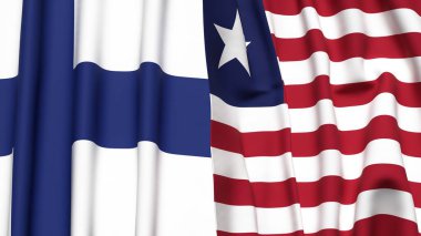 FINLAND ve LIBERIA bayrakları gerçekçi kumaş dokusuyla