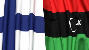 FINLAND ve LIBYA 'nın gerçekçi kumaş dokusuyla bayrakları