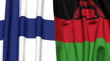 FINLAND ve MALAWI bayrakları gerçekçi kumaş dokusuyla