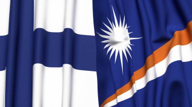 FINLAND Bayrakları ve Marshall Adaları Gerçekçi kumaş dokusuna sahip