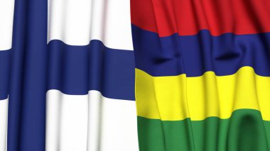 FINLAND ve MAURITIUS bayrakları gerçekçi kumaş dokusuyla