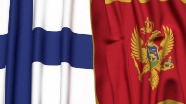 FINLAND ve MONTENEGRO bayrakları gerçekçi kumaş dokusuyla
