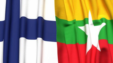 FINLAND ve Myanmar 'ın gerçekçi kumaş dokusuna sahip bayrakları