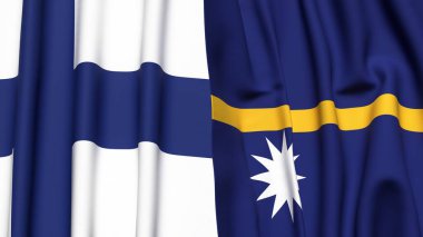 FINLAND ve NAURU 'nun gerçekçi kumaş dokusuna sahip bayrakları