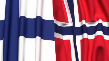 FINLAND ve NORway bayrakları gerçekçi kumaş dokusuyla