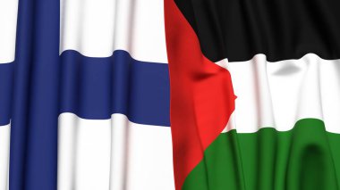 FINLAND ve Filistin 4k bayrakları gerçekçi kumaş dokusuyla