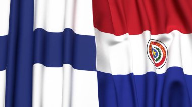FINLAND ve PARAGUAY bayrakları gerçekçi kumaş dokusuyla