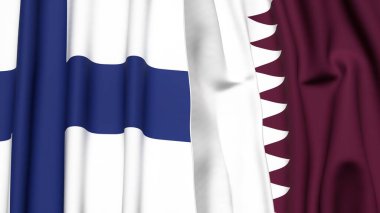 FINLAND ve Katar 'ın gerçekçi kumaş dokusuna sahip bayrakları
