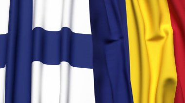 FINLAND ve ROMANIA bayrakları gerçekçi kumaş dokusuyla