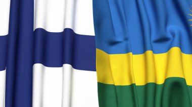 FINLAND ve Rwanda bayrakları gerçekçi kumaş dokusuyla