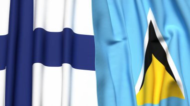 FINLAND ve SAINT LUCIA bayrakları gerçekçi kumaş dokusuyla