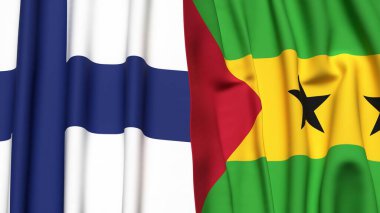 FINLAND ve SAO TOME bayrakları gerçekçi kumaş dokusuyla