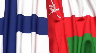 FINLAND ve OMAN bayrakları gerçekçi kumaş dokusuyla