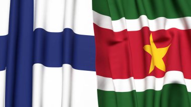 FINLAND ve SURINAME bayrakları gerçekçi kumaş dokusuyla
