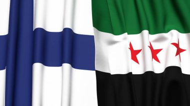 FINLAND ve SYRIA bayrakları gerçekçi kumaş dokusuyla