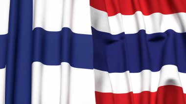 FINLAND ve THAILAND bayrakları gerçekçi kumaş dokusuyla