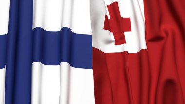 FINLAND ve TONGA bayrakları gerçekçi kumaş dokusuyla
