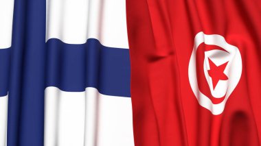 FINLAND ve TUNISIA bayrakları gerçekçi kumaş dokusuyla