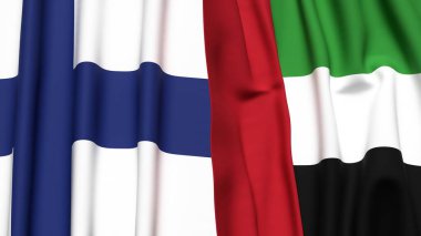 FINLAND ve BAE bayrakları gerçekçi kumaş dokusuyla