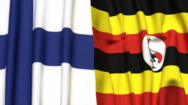FINLAND ve UGANDA 'nın gerçekçi kumaş dokusuyla bayrakları