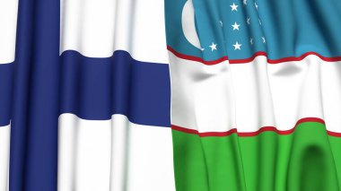 FINLAND ve UZBEKISTAN bayrakları gerçekçi kumaş dokusuyla