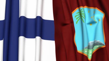 FINLAND ve Batı Hint Adaları bayrakları gerçekçi kumaş dokusuyla