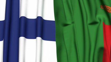 FINLAND ve ZAMBIA bayrakları gerçekçi kumaş dokusuyla