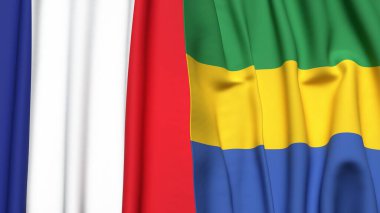 FRANCE ve GABON bayrakları gerçekçi kumaş dokusuyla