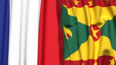 FRANCE ve GRENADA bayrakları gerçekçi kumaş dokusuyla