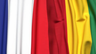 FRANCE Bayrakları ve gerçekçi kumaş dokusuna sahip GUINEA