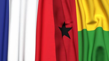 FRANCE ve GİNEA-BISSAU bayrakları gerçekçi kumaş dokusuyla