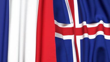 FRANCE ve ICELAND bayrakları gerçekçi kumaş dokusuyla