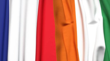 FRANCE Bayrakları ve gerçekçi kumaş dokusuna sahip IVORY Kıyı